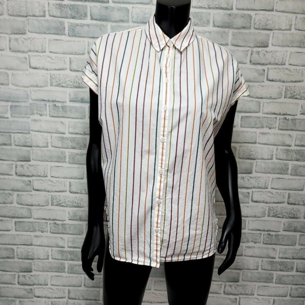 Madewell Womens S Central Shirt Sadie Stripe Rolled Cuffed Sleeve‎ Button Front